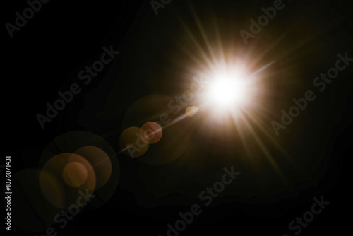 sunlight background, sun flare ,yellow glare on black background.