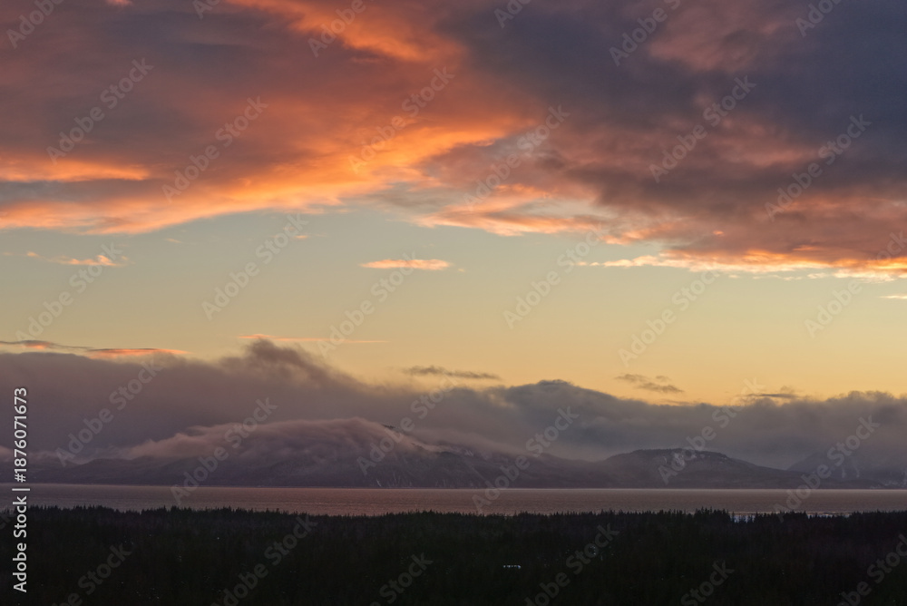 Fototapeta premium Sunset from Gustavus Alaska in Winter