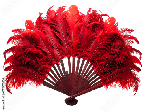 Untitled design - Grand Red Feather Fan Opened in Dramatic Crescent Shape, Burlesque Stage Prop, Isolated PNG (2)