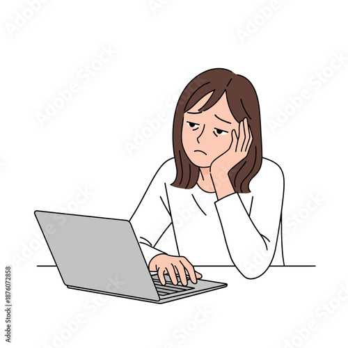Bored Woman With Laptop, Feeling Tired and Unmotivated at Work or Study