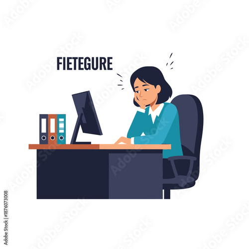 Bored office worker staring at computer screen, feeling demotivated and tired at work.