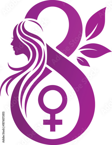 International Women's Day 8 March, vector illustration with female profile and gender symbol logo