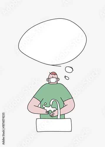 Man washing hands doodle collage element vector