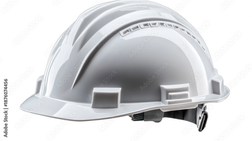 Fototapeta premium White safety helmet isolated on white background. Possible use Industrial safety equipment