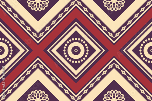 Ethnic Figure aztec embroidery style.Geometric ikat oriental traditional art pattern.Design for ethnic background,wallpaper,fashion,clothing,wrapping,fabric,element,sarong,graphic,vector illustration.