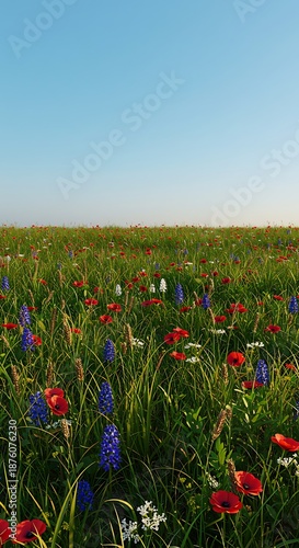 Wallpaper Mural Meadow Bloom: 3D Rendered Field of Flowers in Sunlight Torontodigital.ca