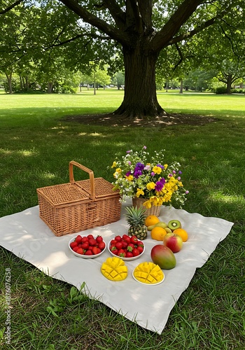 Wallpaper Mural Sun-Dappled Picnic: Summer Still Life with Fruit & Blooms Torontodigital.ca