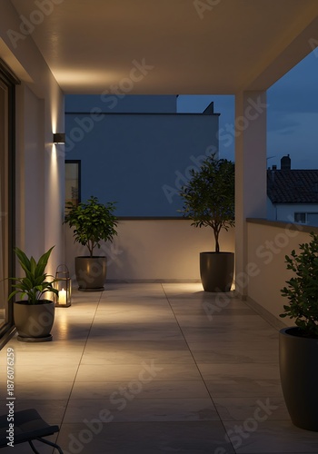 Wallpaper Mural Evening Terrace Glow: Serene Balcony Lighting, 3D Rendered. Torontodigital.ca