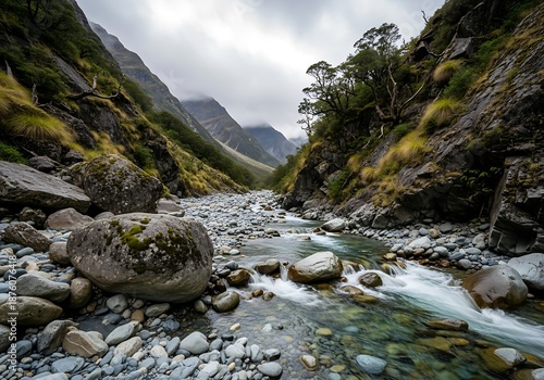 Wallpaper Mural Mountain Stream: Misty Valley Flow Torontodigital.ca