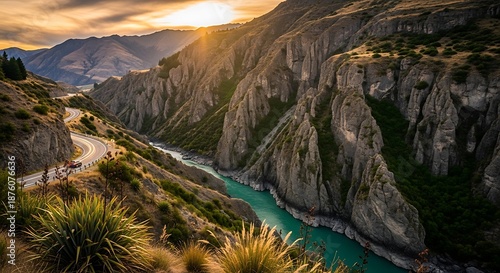 Wallpaper Mural Golden Hour Canyon: Turquoise River & Mountain Majesty Torontodigital.ca