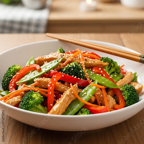 Wallpaper Mural Fresh Stir-Fry Bowl: Vibrant Veggies & Protein, Sesame Seed Sprinkle Torontodigital.ca