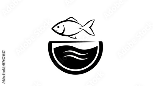 Fish jumping out of bowl black and white minimalist design