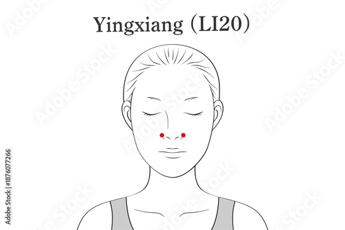 迎香（げいこう）のツボのイラスト素材（英語表記）