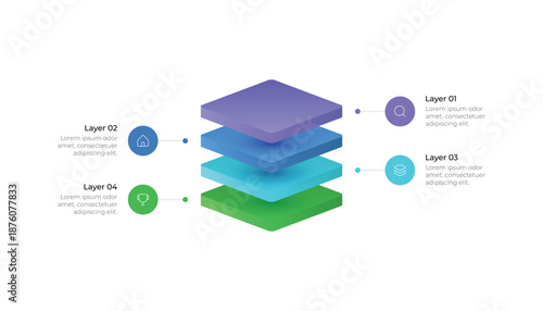 Modern 3D Block Layer Infographic for Four Step Presentation.