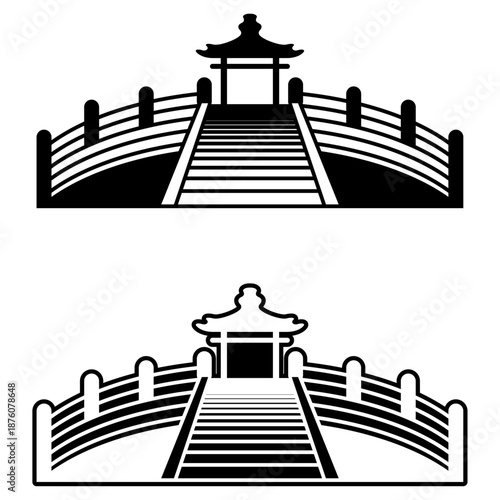 Oriental Stone Bridge and Pavilion Illustration.