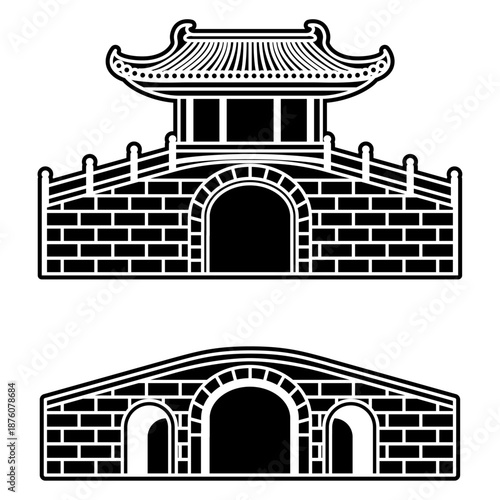 Oriental Stone Bridge and Pavilion Ilustration.