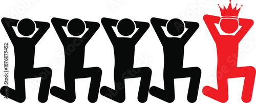 Stick figures kneeling with one wearing a crown black