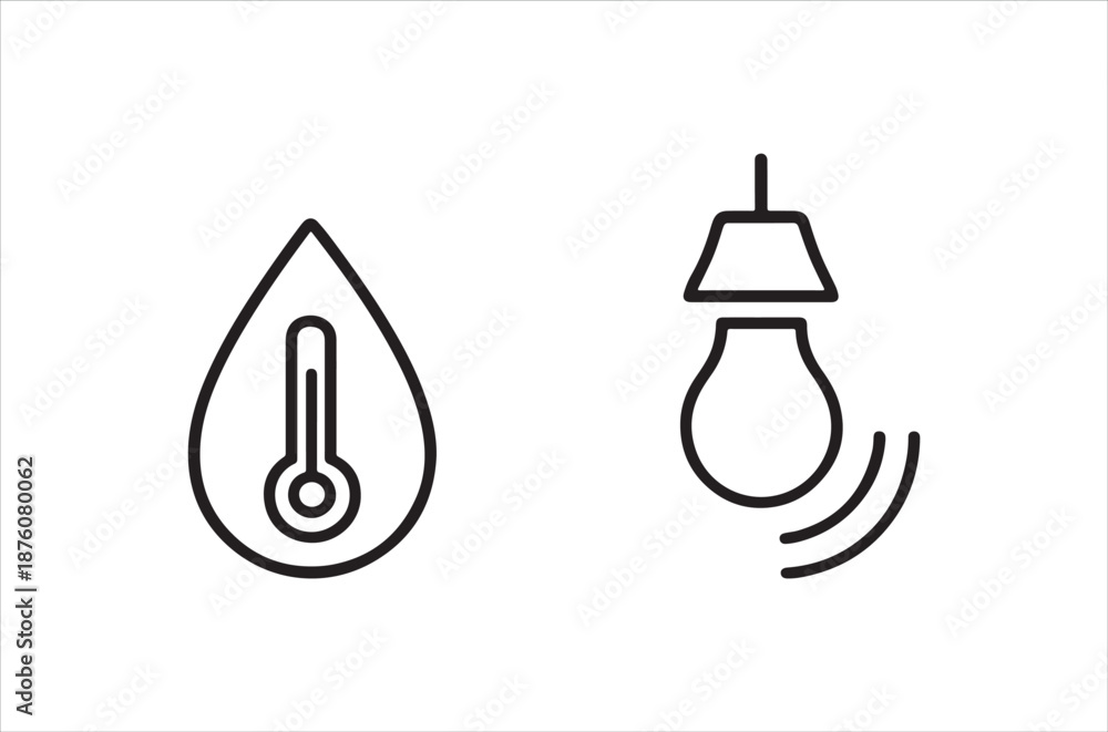 Fototapeta premium Simple black line icons of a temperature drop and a light bulb