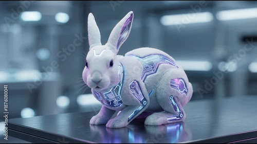 Futuristic rabbit sculpture with illuminated details
