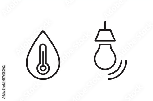 Simple black line icons of a temperature drop and a light bulb