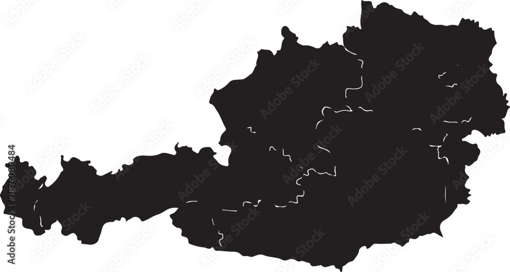 Obraz premium Black silhouette map of Austria with internal borders on white background vector illustration