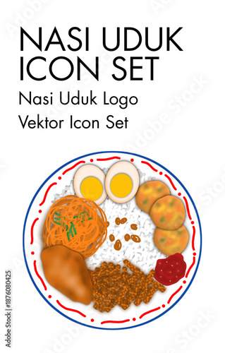 Nasi Uduk Icon Set A Collection of Vector Graphics Featuring Traditional Indonesian Cuisine