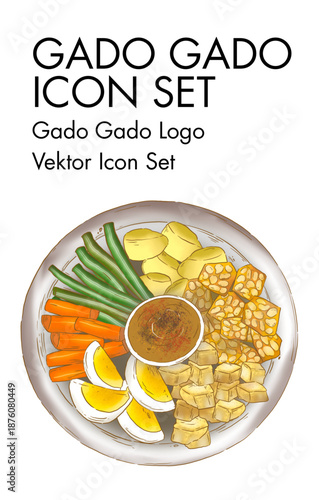 Gado Gado Food Icon Set A Delicious Collection of Indonesian Cuisine Illustrations