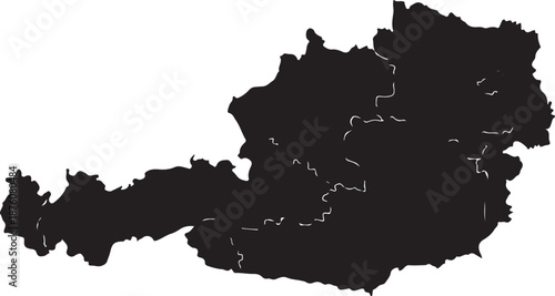Black silhouette map of Austria with internal borders on white background vector illustration