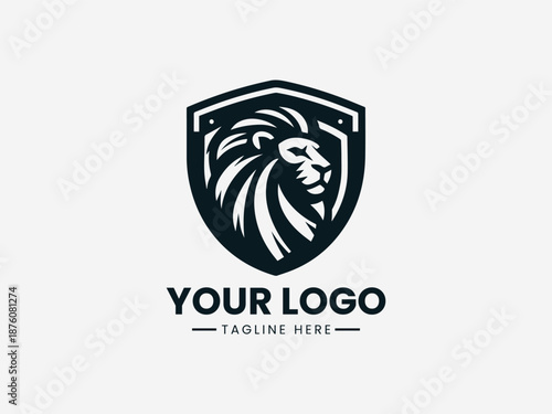 lion shield vector logo illustration