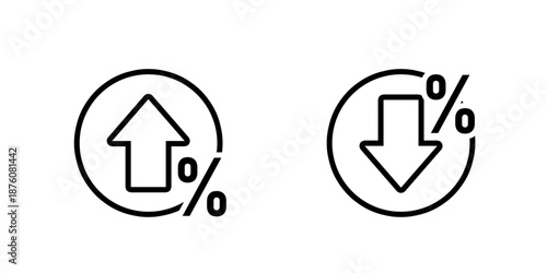 Price low down and up icon. Percentage with arrow up and down.  Vector illustrations.