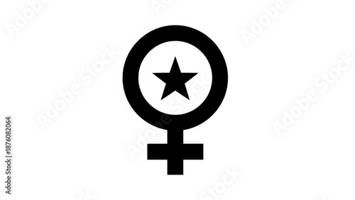 Female symbol with star inside circle on white background
