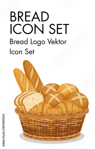 Delicious Basket of Freshly Baked Bread and Croissants, Perfect for Bakery or Food Branding