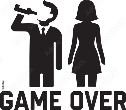 Black silhouettes of man and woman with game over text