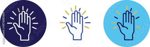 Hand gestures with rays on colored backgrounds light