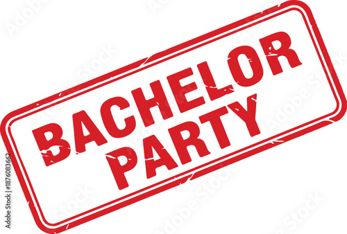 Red Bachelor Party Stamp white background rectangular shape