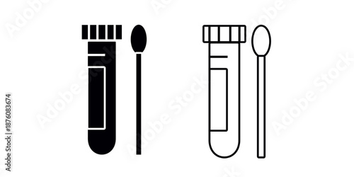 Test tube with swab set icon isolated un white background. Vector illustration.