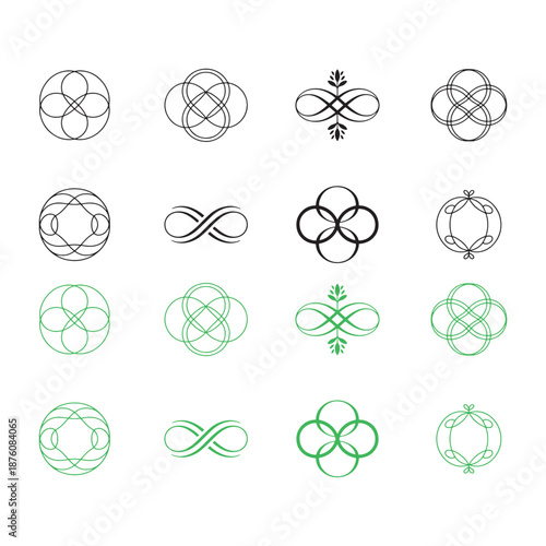 Set of 16 Vector Interlocking Knot Symbols and Infinity Icons Illustration