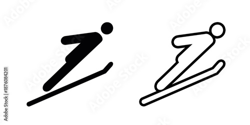 Winter sports ski jumping set icon isolated on white background.
