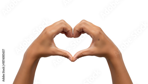 Two hands forming a heart shape with fingers on isolated transparent background