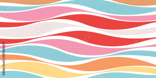Colorful Wavy Abstract Layered Background. multicolor wave layers in red, pink, blue, and yellow tones. Perfect for creative projects, posters. vector Eps 10