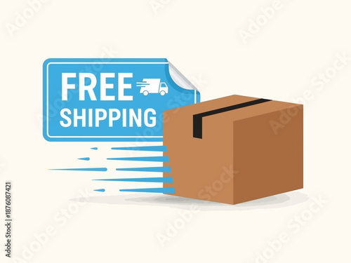Dynamic illustration symbolizing rapid and complimentary package delivery for online purchases