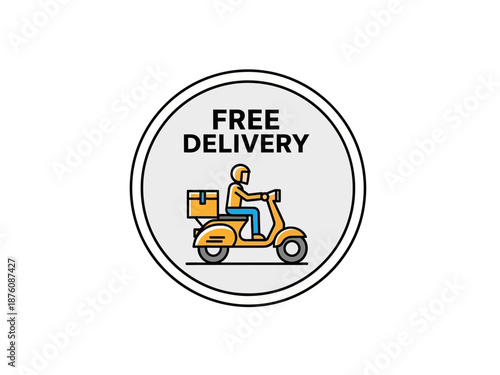 Modern vector illustration of a delivery scooter with a rider for free shipping service promotion
