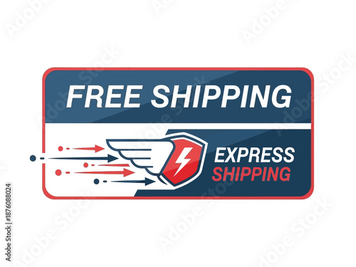 Modern graphic badge for online shopping promotions, clearly indicating complimentary and expedited delivery services for rapid customer order fulfillment