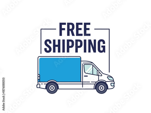 Efficient and cost-effective delivery solution concept featuring a modern cargo truck, highlighting complimentary shipping services for online retail and logistics businesses