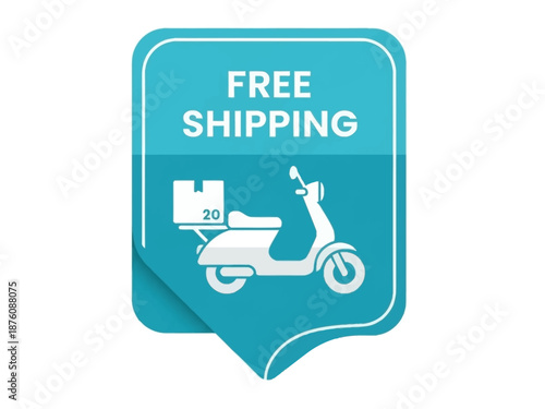 Vector illustration promoting free shipping for online purchases, featuring a scooter delivering a package, symbolizing fast, efficient, and convenient e-commerce delivery services