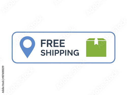 E-commerce promotion icon for free shipping service, featuring a map pin and a delivery box, representing convenient and cost-effective online order fulfillment