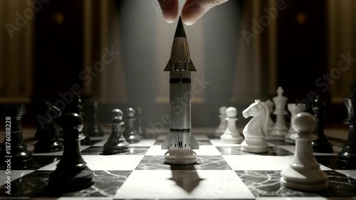 Chess Game with Rocket Piece Strategy Concept.