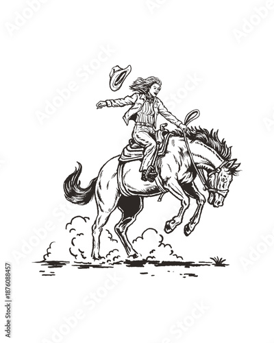 Wallpaper Mural Vintage western cowgirl riding horse line art illustration Torontodigital.ca