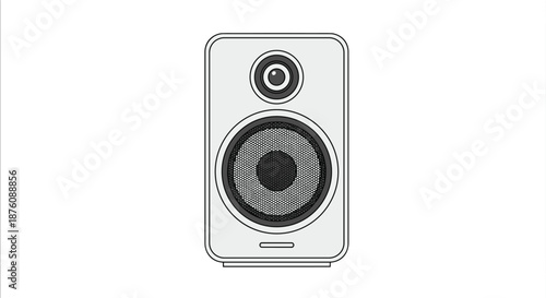 Single bookshelf or studio monitor speaker shown as a clean and simple black line drawing for audio and music themes.