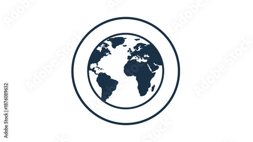 Stylized globe icon showing world continents inside concentric circles representing global connectivity and modern international relations.